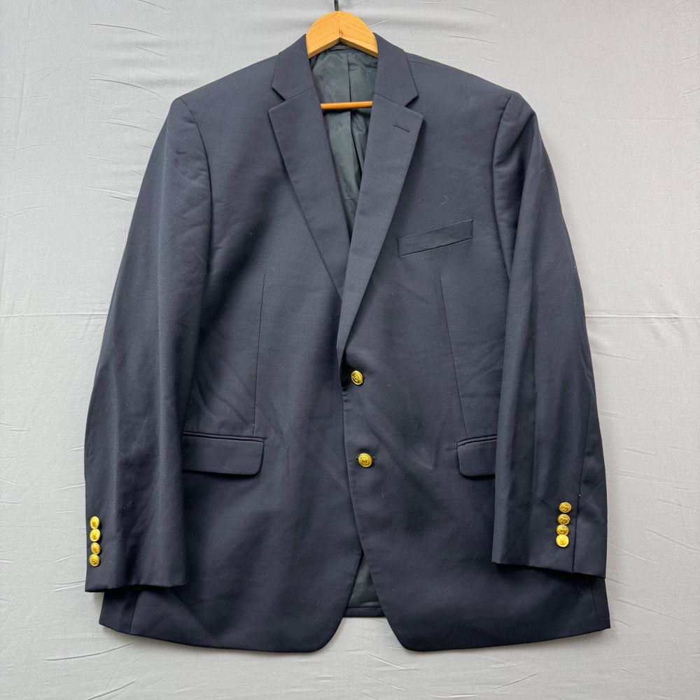 Lauren Ralph Lauren Mens Navy Blue 100% Wool Gold Button Blazer Sport Coat 46R